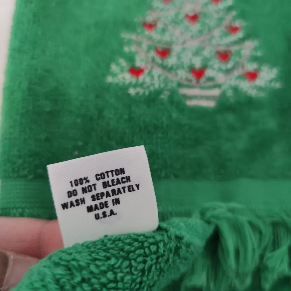 2 Cannon 1 Royal Terry Christmas Tree Wreath Candle Green Embroidered Towels VTG